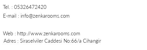 Zenka Rooms telefon numaralar, faks, e-mail, posta adresi ve iletiim bilgileri